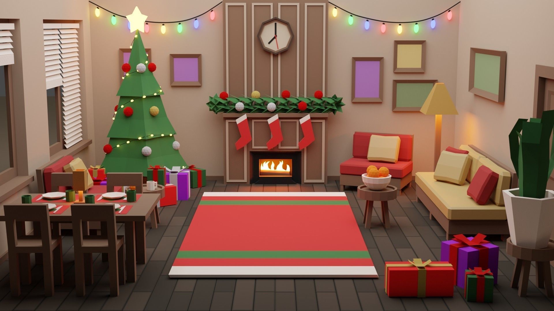 Low Poly Modular Simple Christmas Interior Pack Low-poly 3D model_2