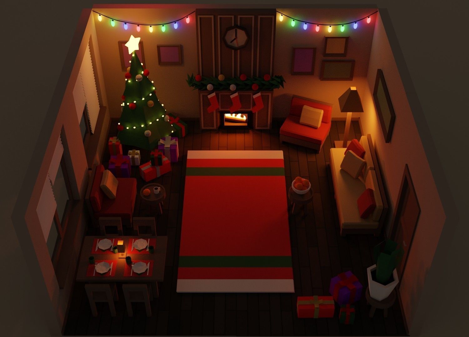 Low Poly Modular Simple Christmas Interior Pack Low-poly 3D model_1