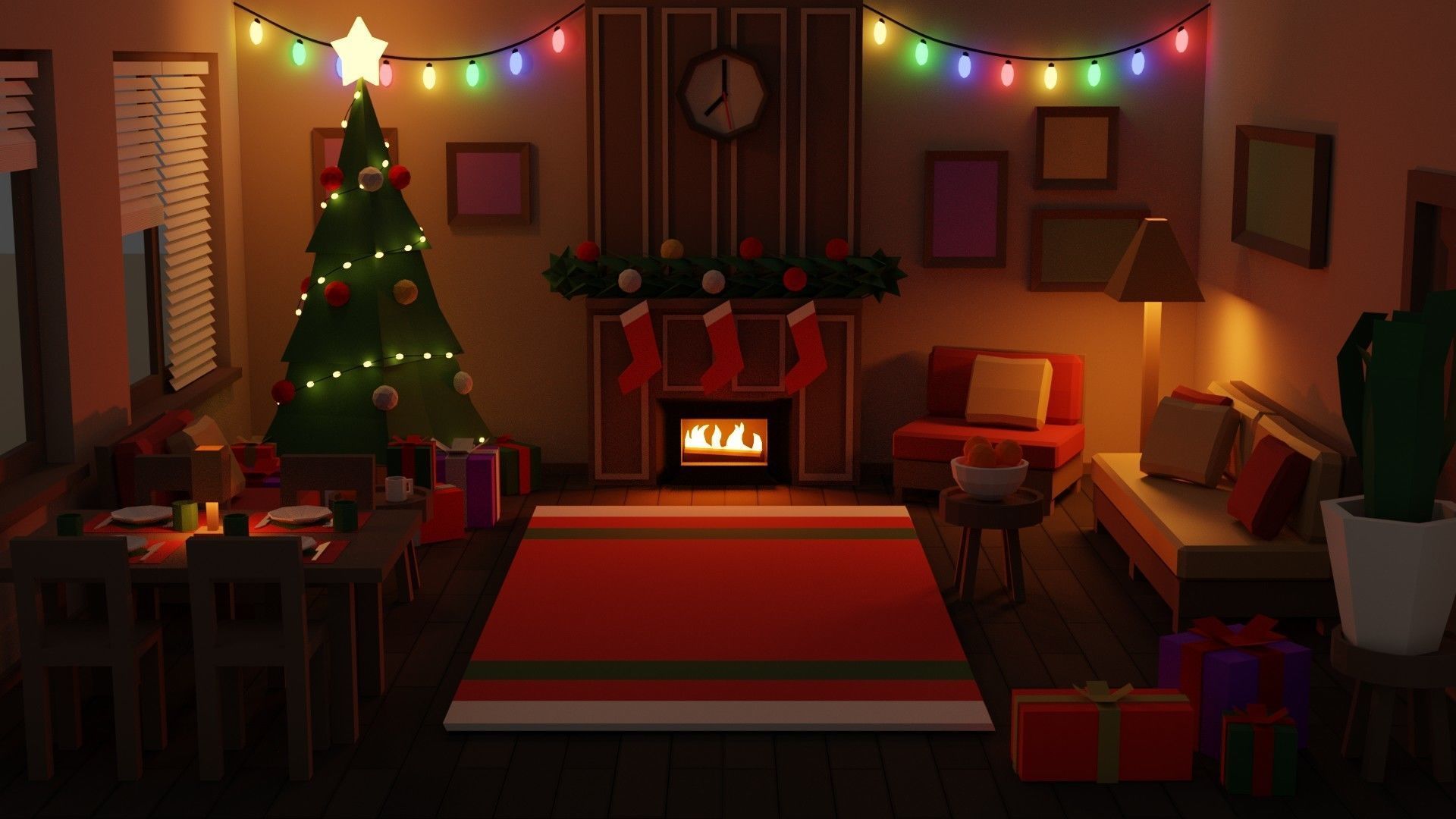 Low Poly Modular Simple Christmas Interior Pack Low-poly 3D model_3