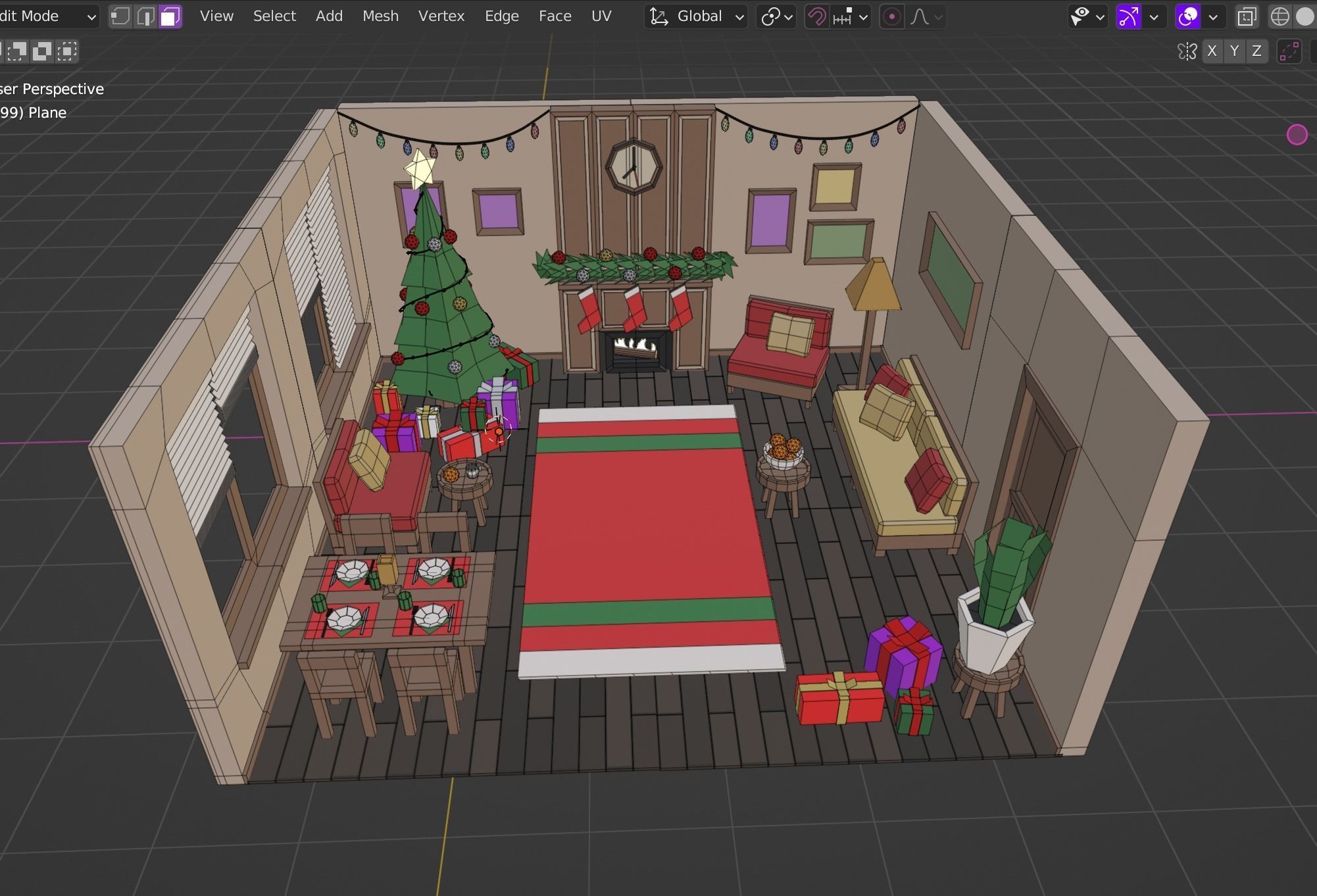 Low Poly Modular Simple Christmas Interior Pack Low-poly 3D model_7