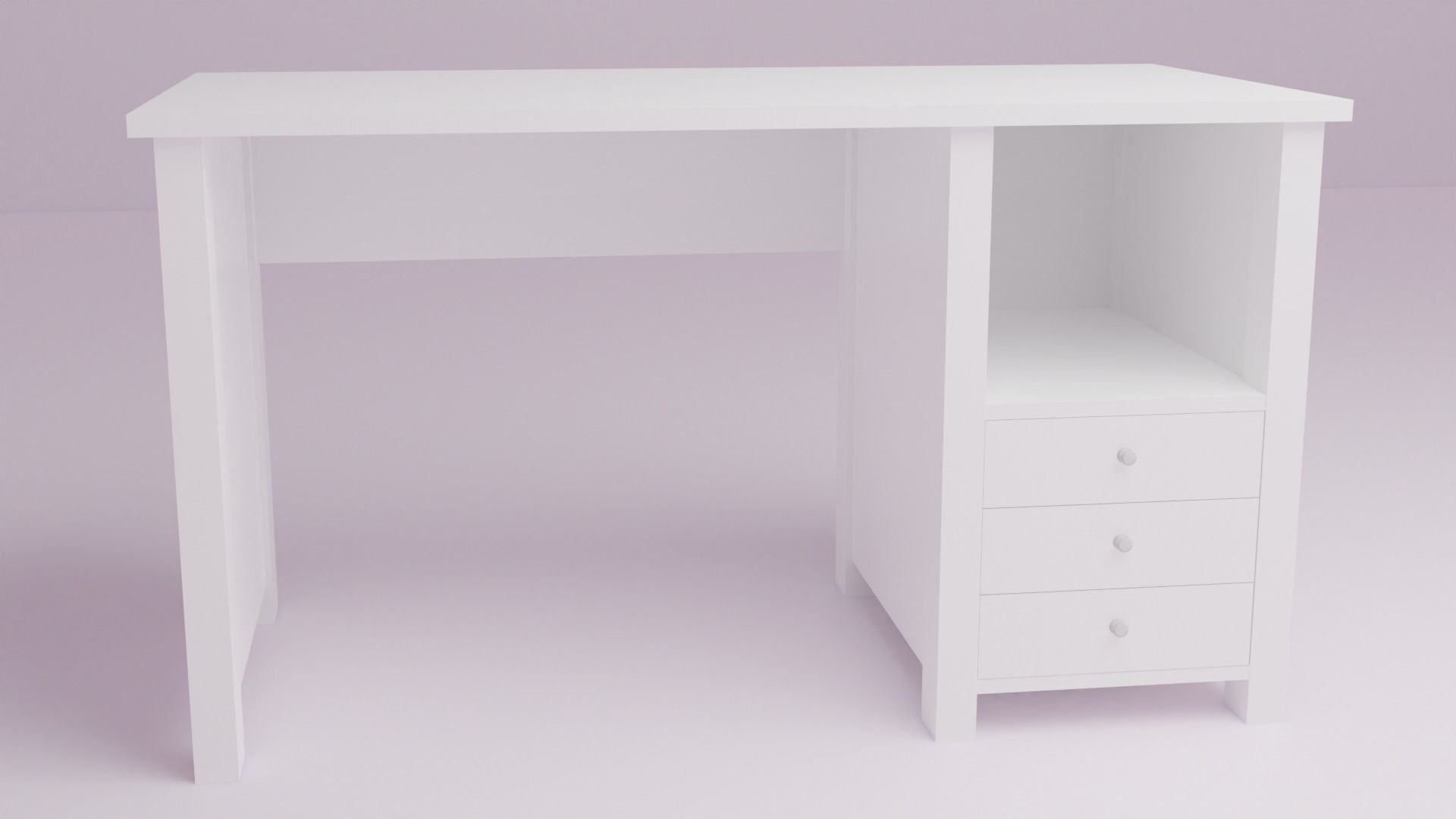 White desk Low-poly 3D model_5