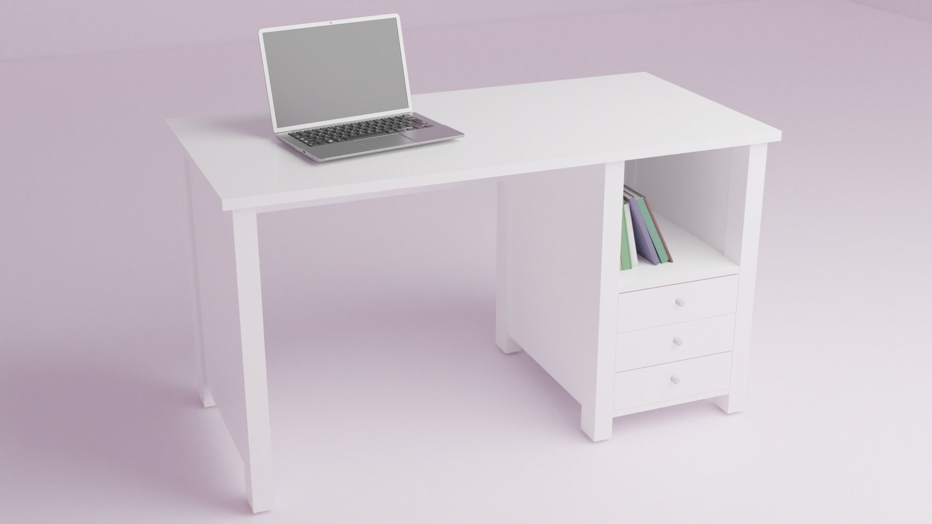White desk Low-poly 3D model_1