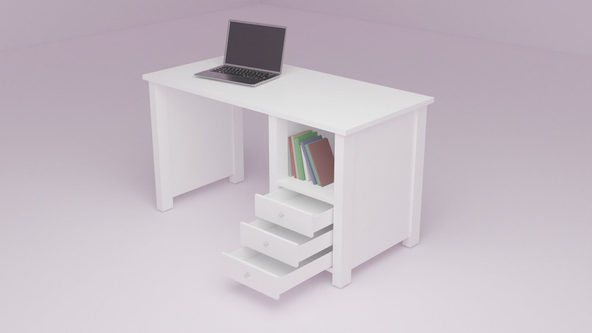 White desk Low-poly 3D model_2