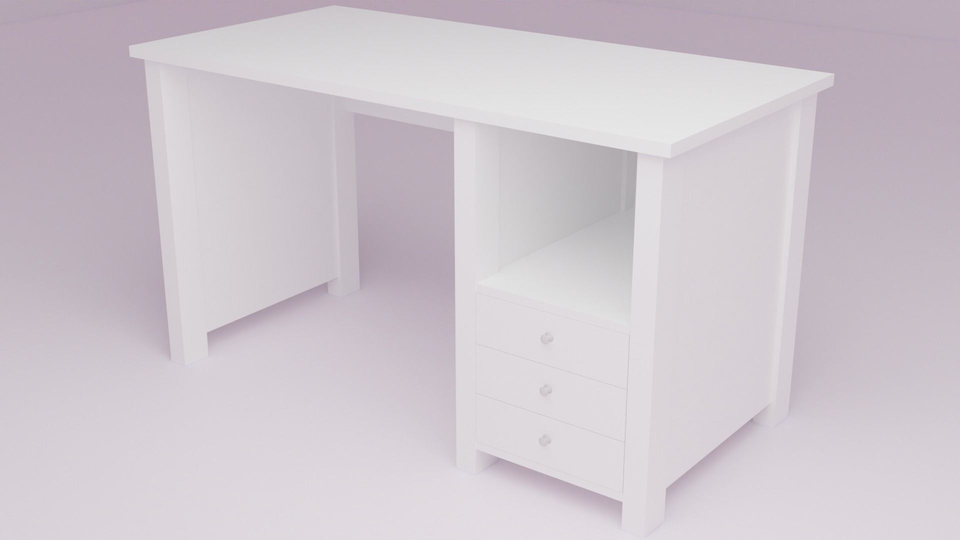 White desk Low-poly 3D model_7
