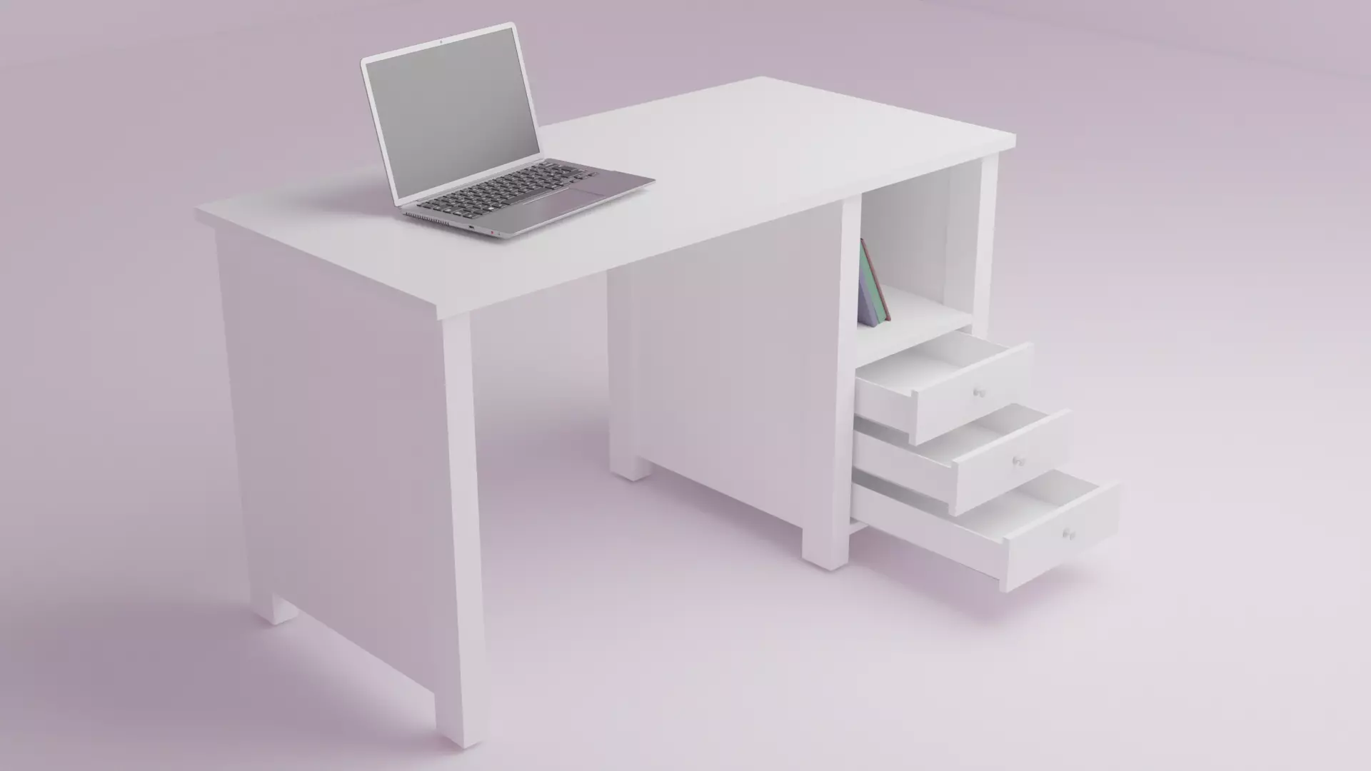 White desk Low-poly 3D model_0