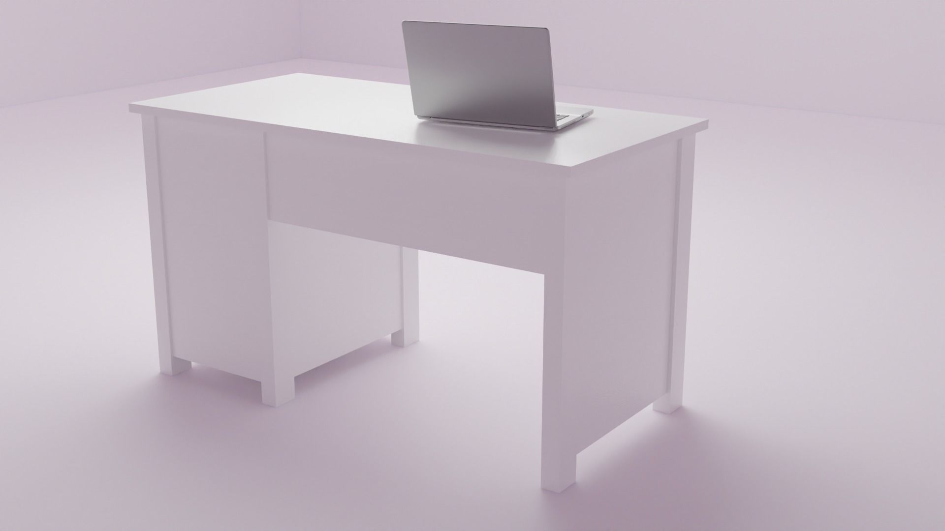 White desk Low-poly 3D model_4