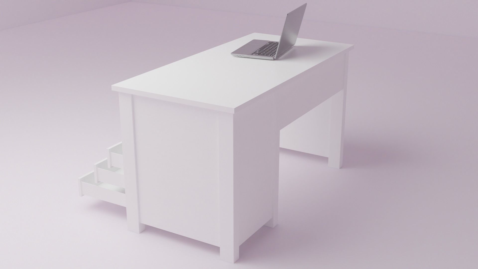 White desk Low-poly 3D model_3