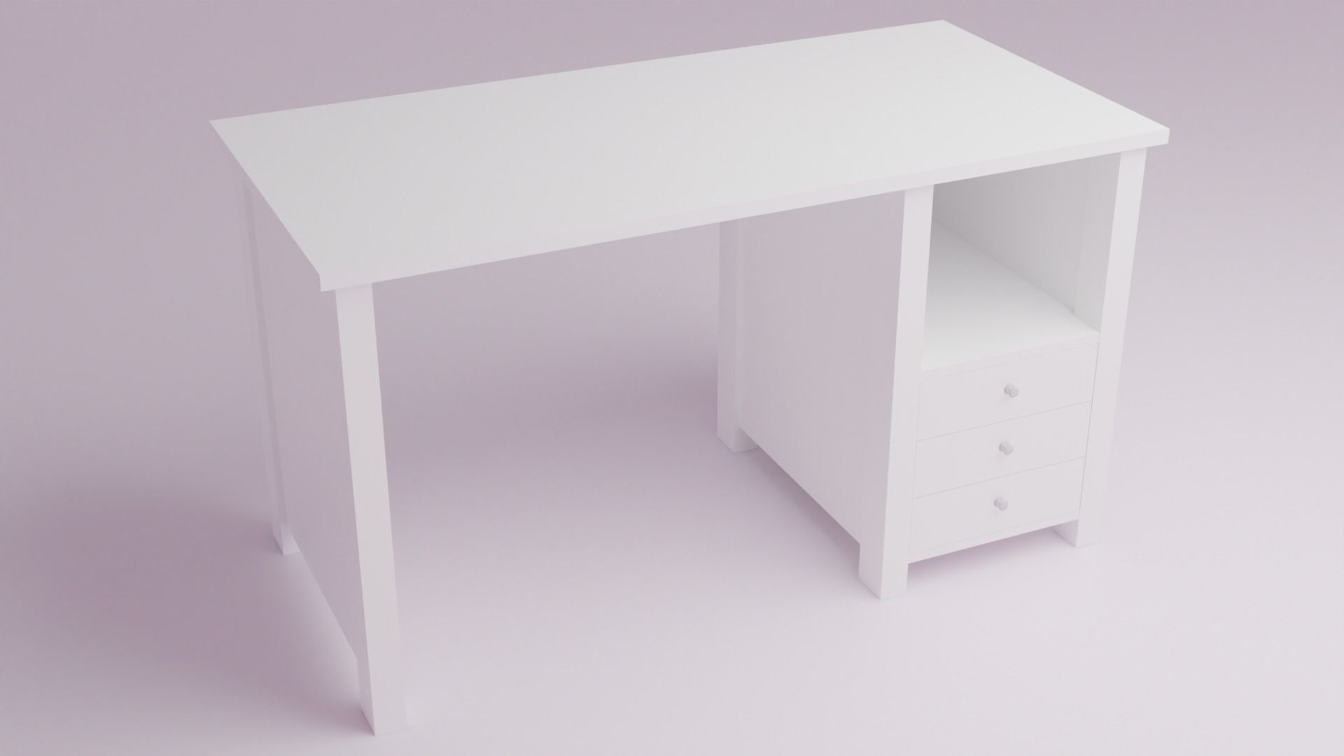 White desk Low-poly 3D model_6