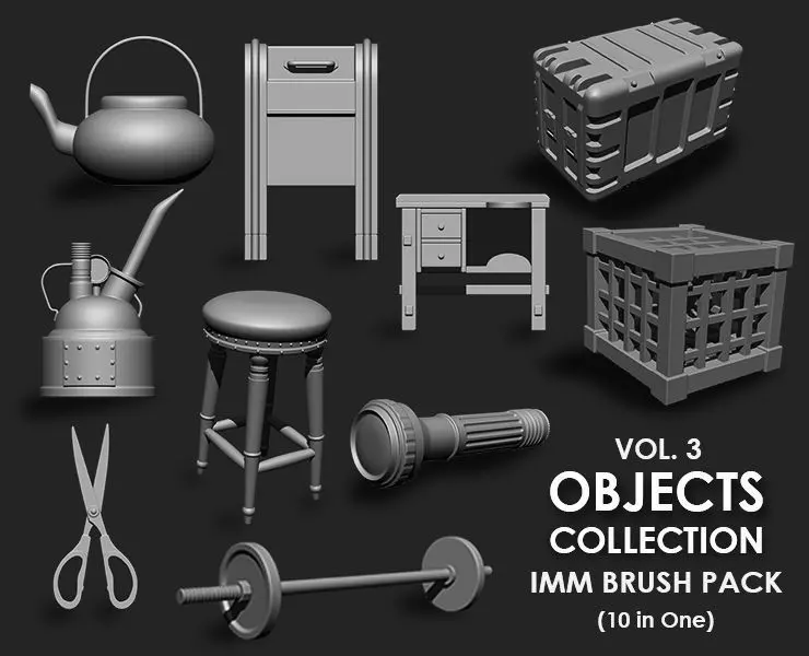 Objects Collection IMM Brush Pack 10 in One Vol 3 3D model_0