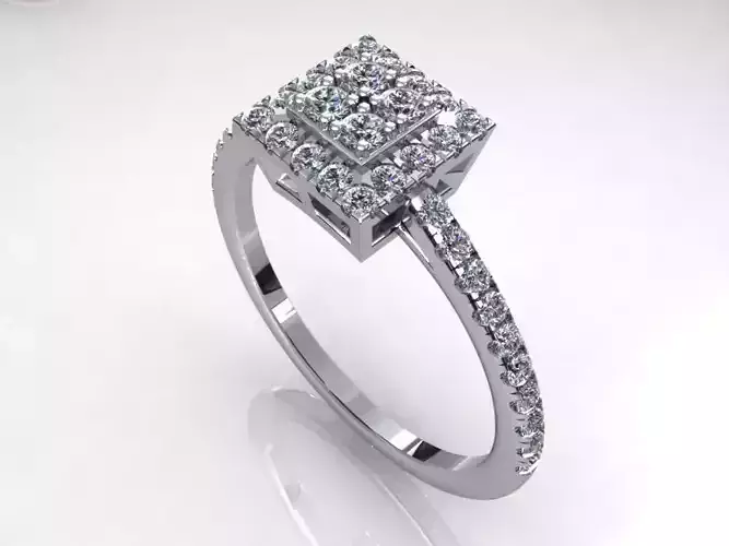 Pav Square Diamond Ring