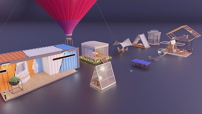 Tent combination 3D model 3