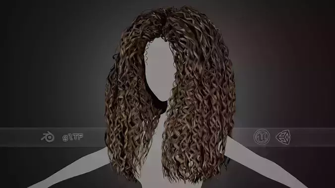 Female Hair Cards Style 10 - Long Curly Low-poly 3D model