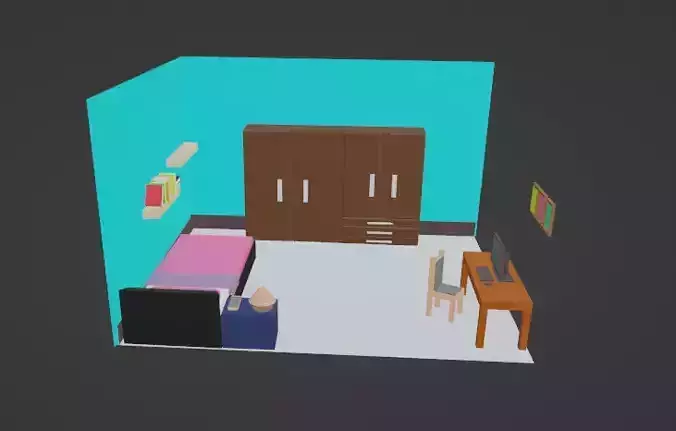 Quarto Low-Poly room with bed and desk