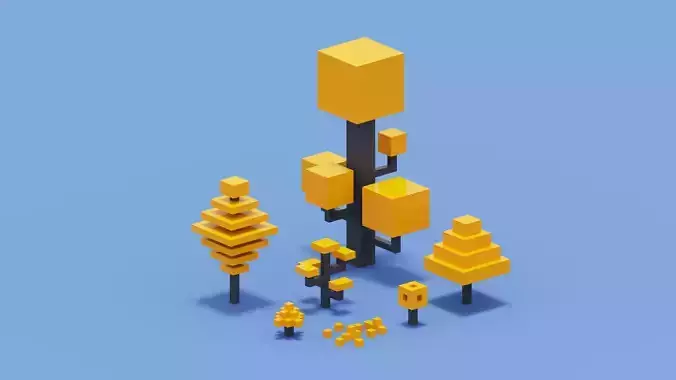 Isometric 3d Autumn Tree Set
