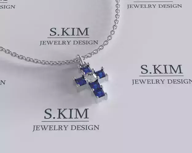 Small Cross pendant with princesses and round brilliants  3D print model