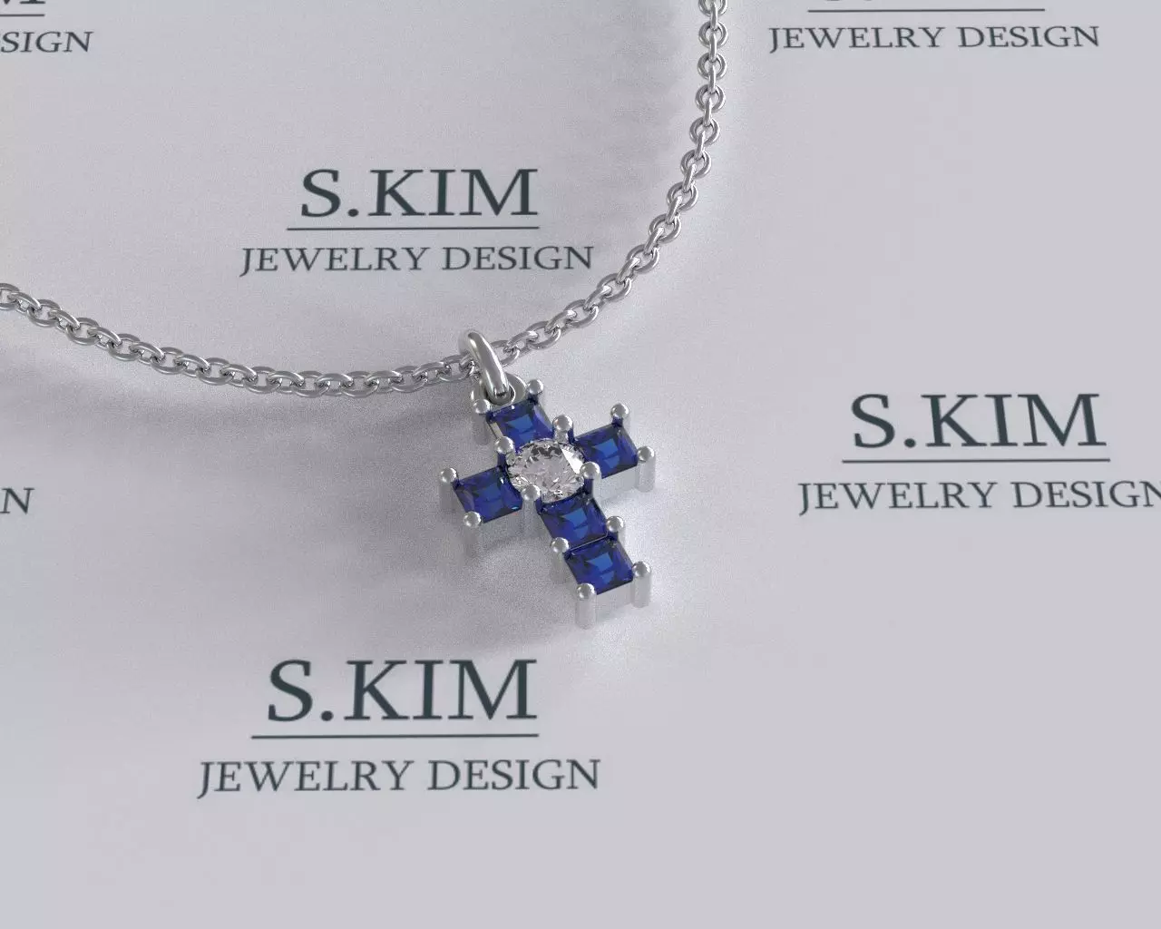 Small Cross pendant with princesses and round brilliants  3D print model_0