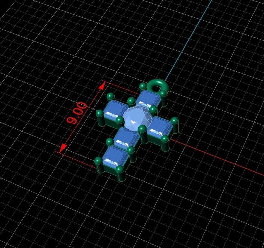 Small Cross pendant with princesses and round brilliants  3D print model_2
