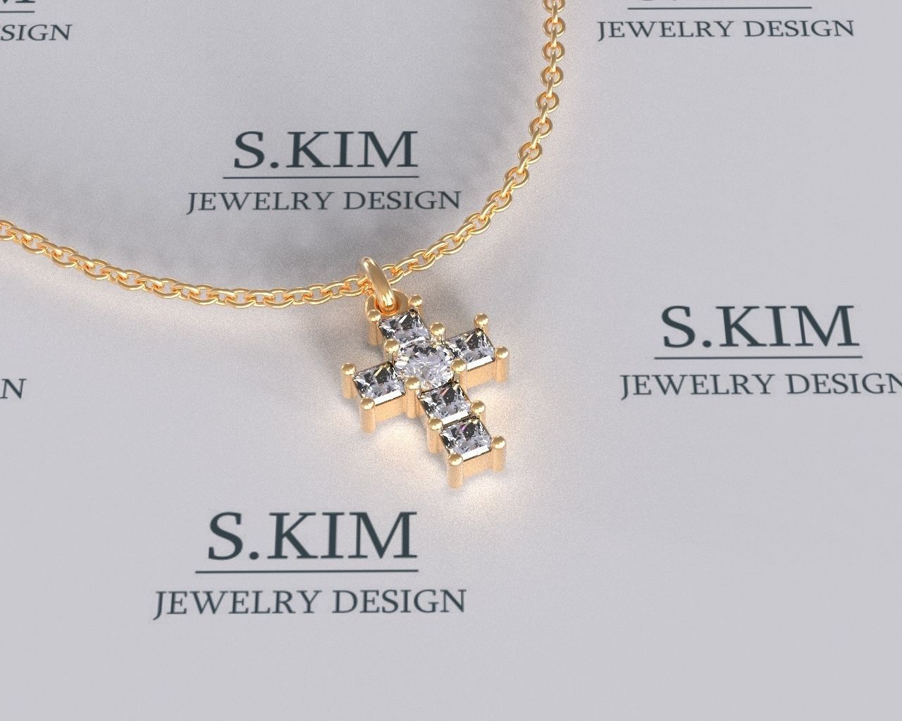 Small Cross pendant with princesses and round brilliants  3D print model_1