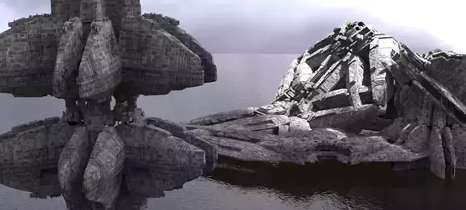 Sci-Fi dark Platforms Floating 3 Versions 