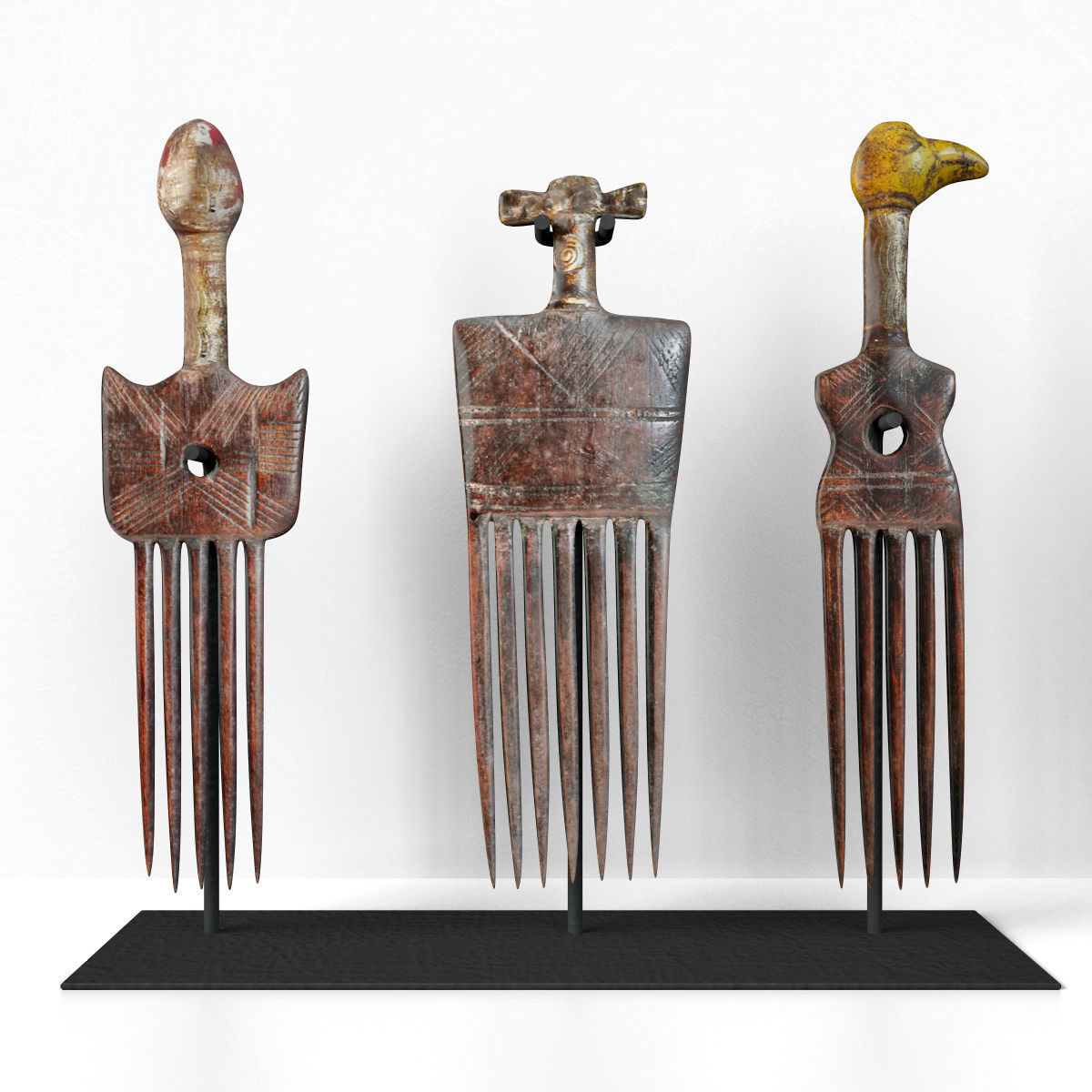 Old Ivory Coast Hair Combs 3D model_1