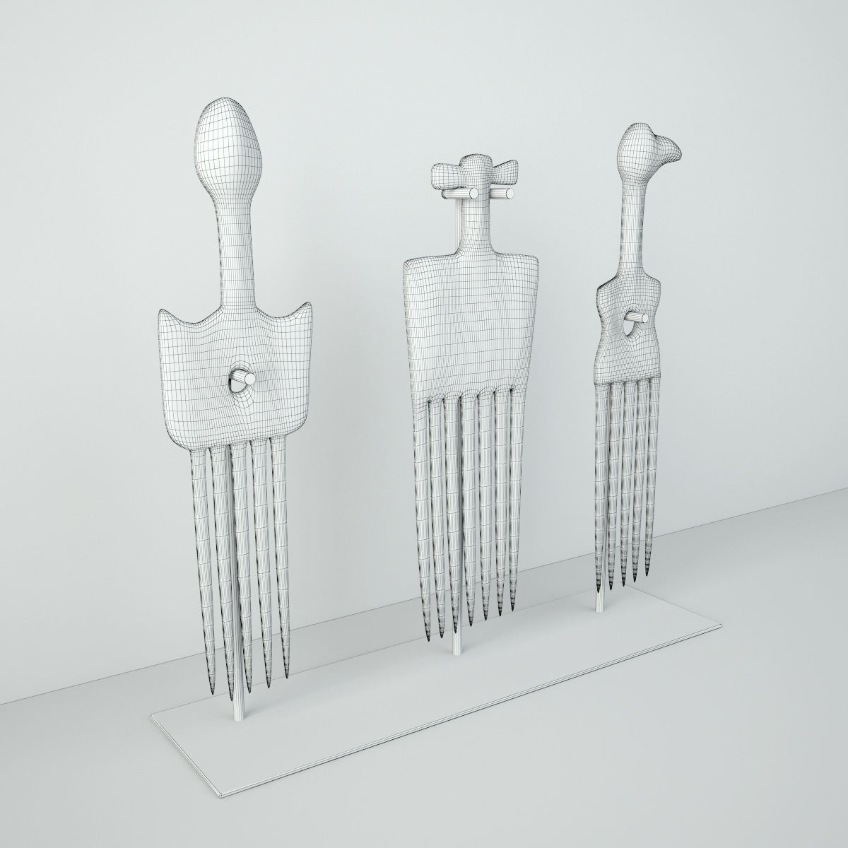 Old Ivory Coast Hair Combs 3D model_4