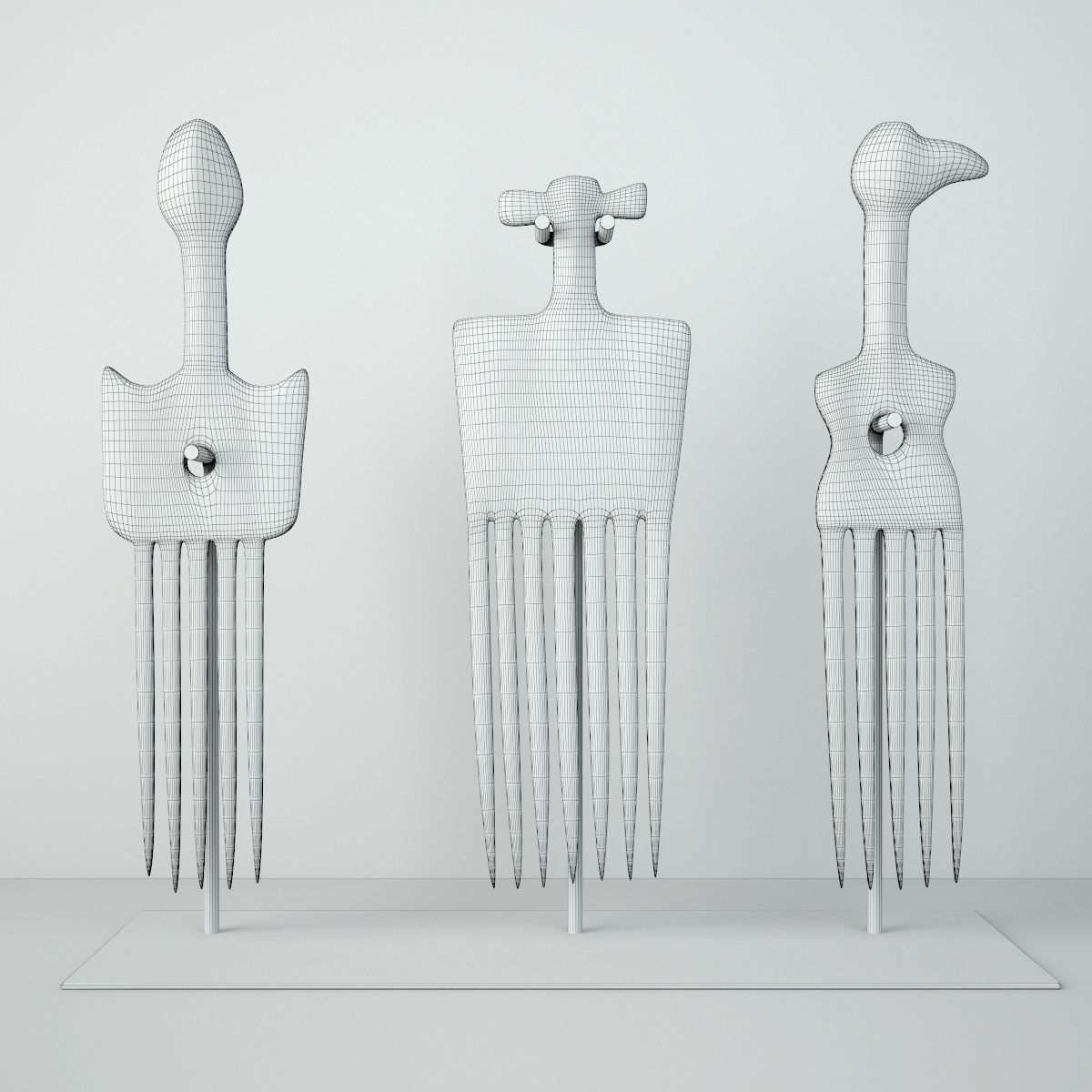 Old Ivory Coast Hair Combs 3D model_2