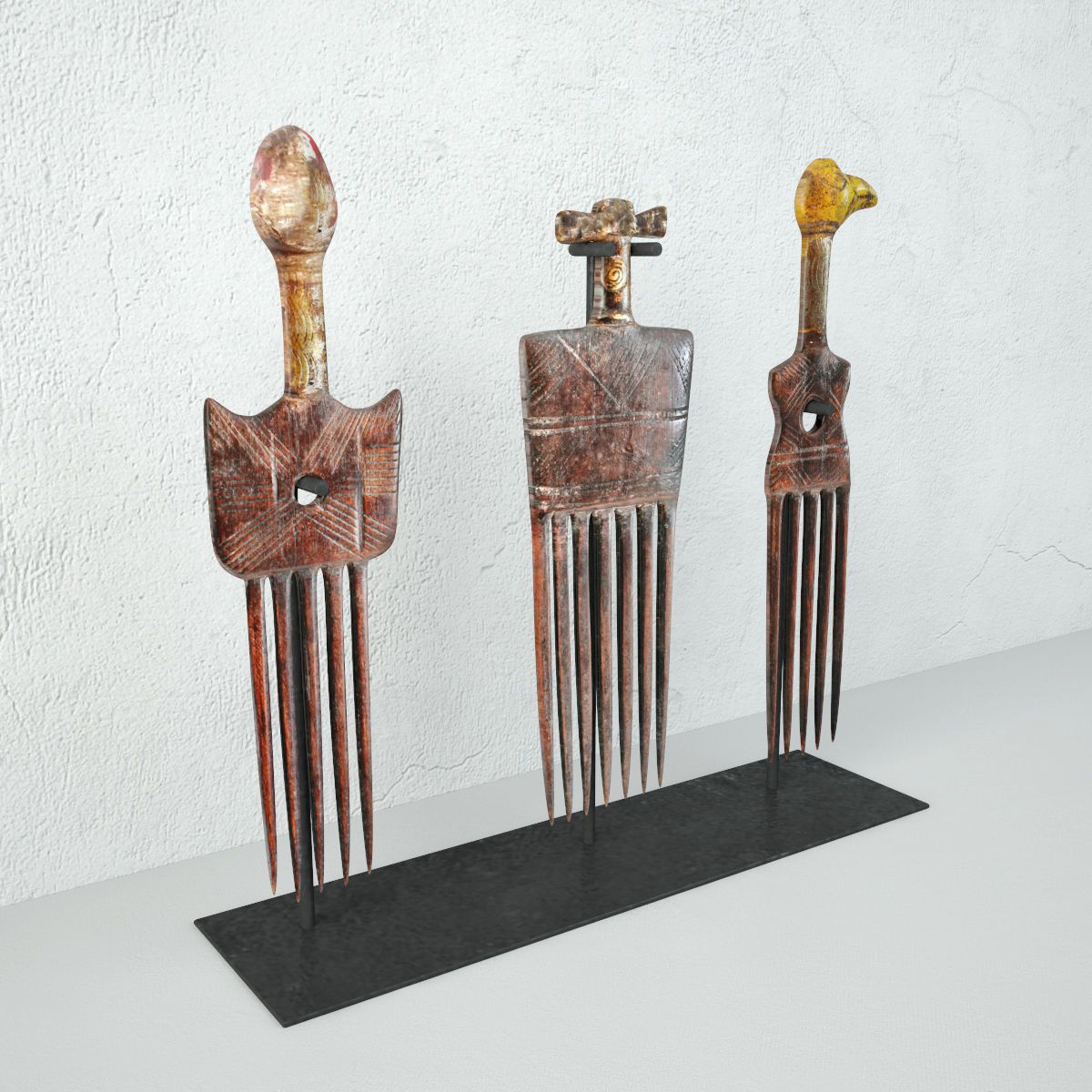 Old Ivory Coast Hair Combs 3D model_3