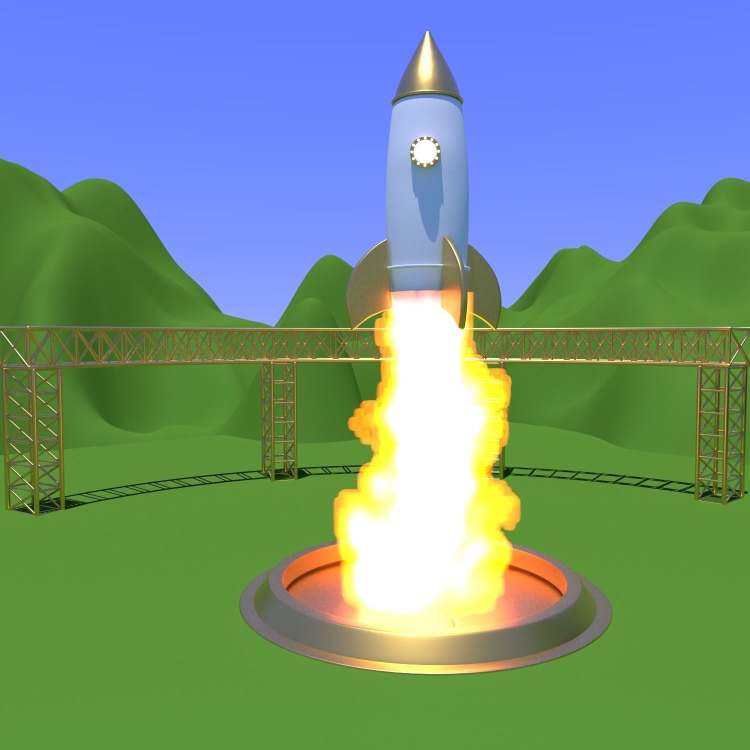Rocket Ascension cartoon animation Free 3D model_1