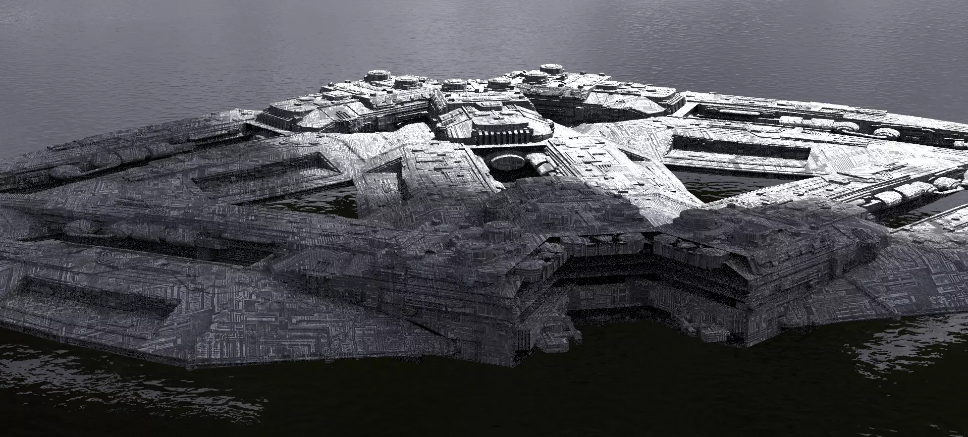 Sci-Fi dark Platforms City 3D model