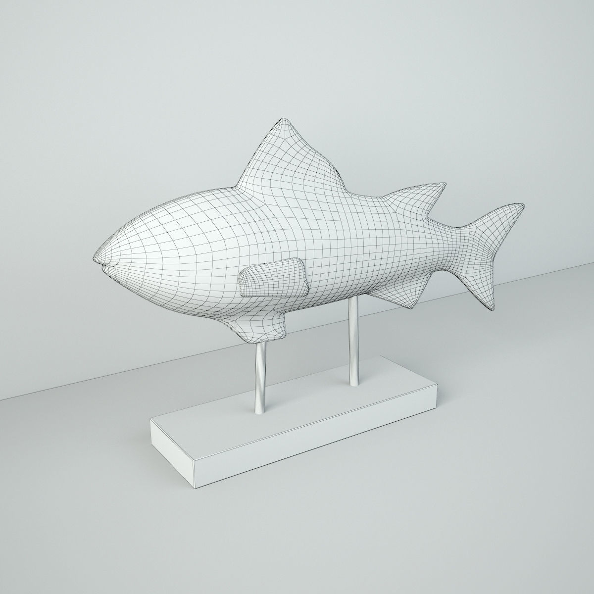 Rustic Wood Fish Statue 3D model_4
