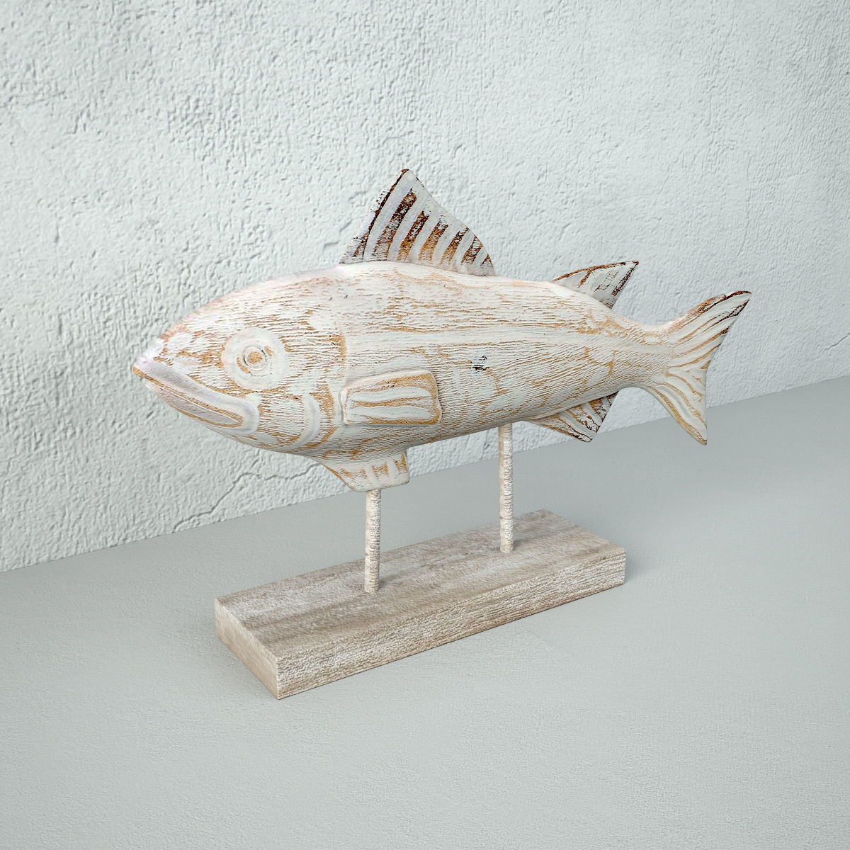 Rustic Wood Fish Statue 3D model_3