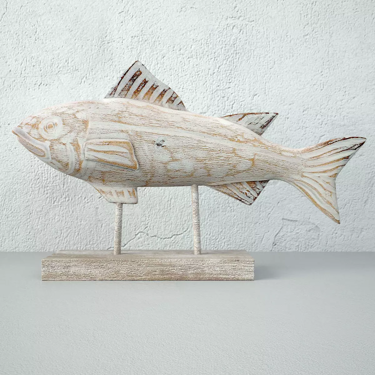 Rustic Wood Fish Statue 3D model_0