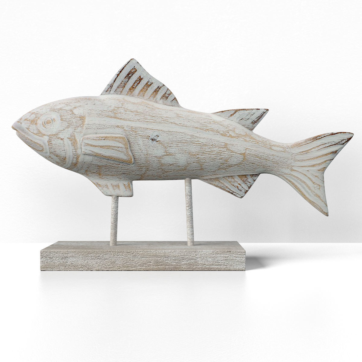 Rustic Wood Fish Statue 3D model_1