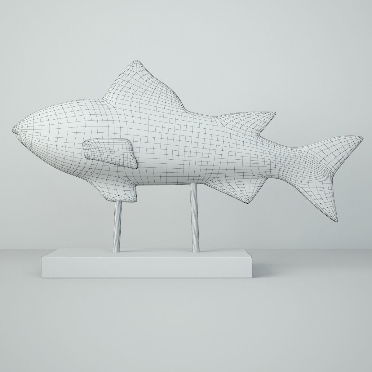 Rustic Wood Fish Statue 3D model_2