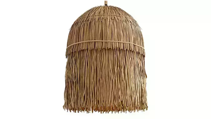 Bell rattan Round grass leaves ceiling pendant lamp Long fringes 3D model