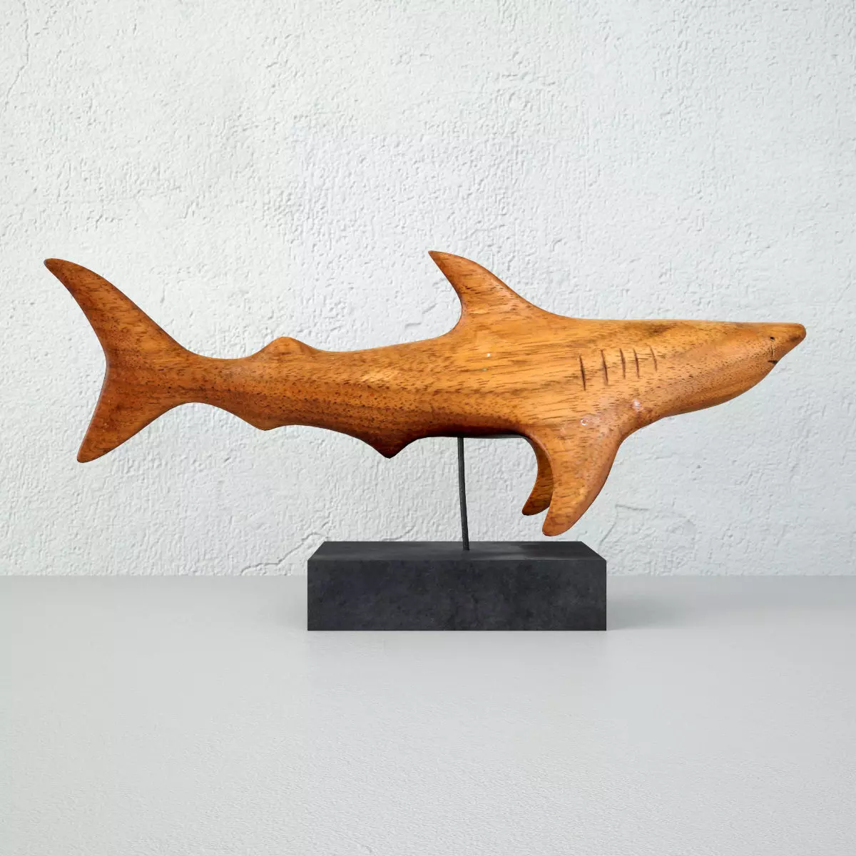 Vintage Carved Teak Shark 3D model_0