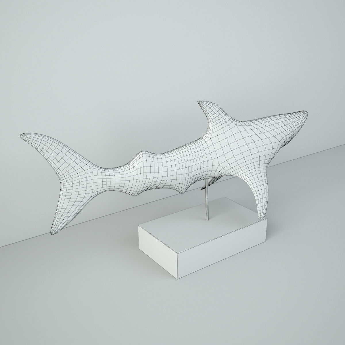 Vintage Carved Teak Shark 3D model_4