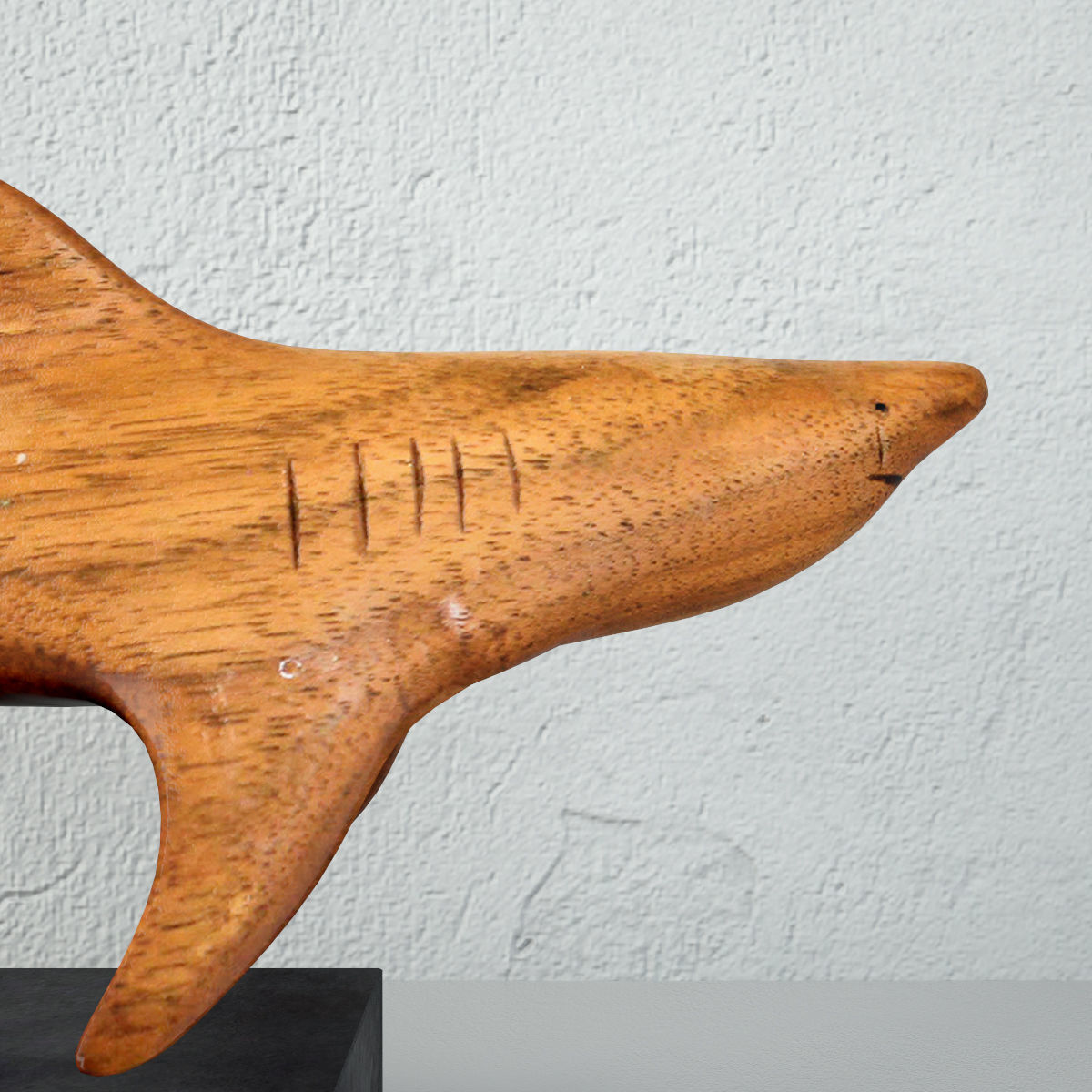Vintage Carved Teak Shark 3D model_5