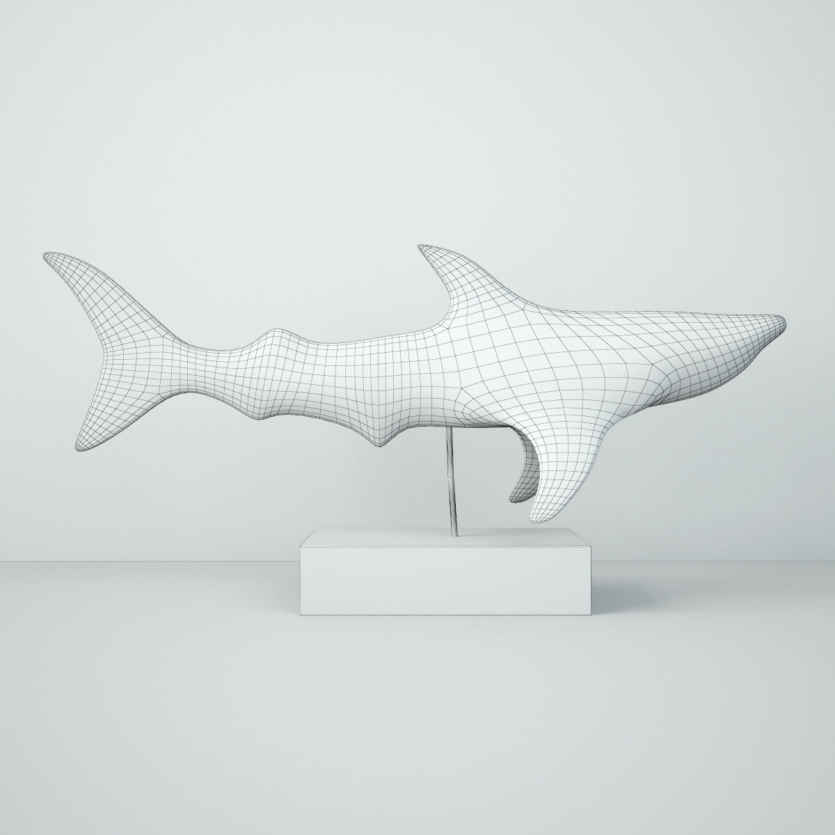 Vintage Carved Teak Shark 3D model_2