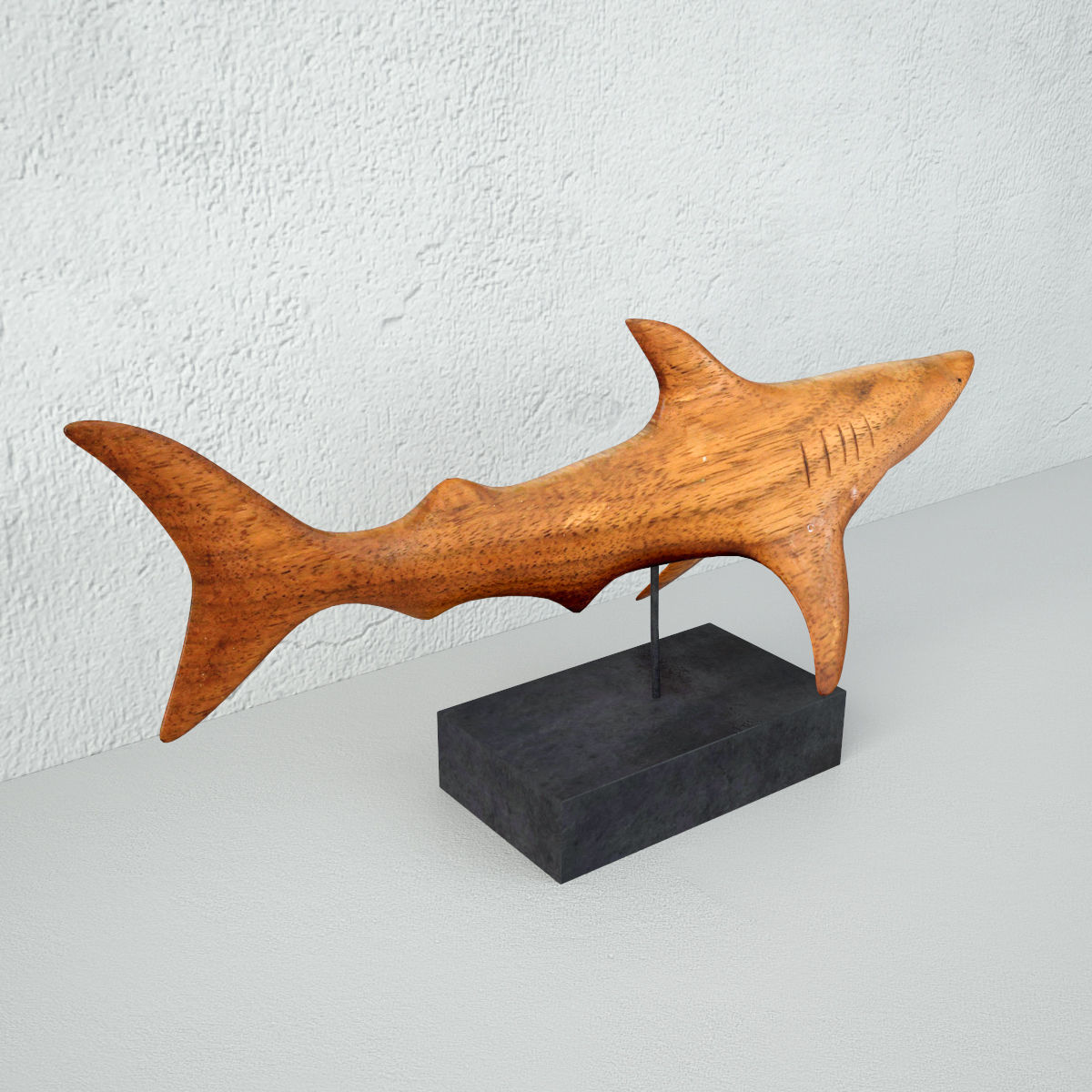 Vintage Carved Teak Shark 3D model_3