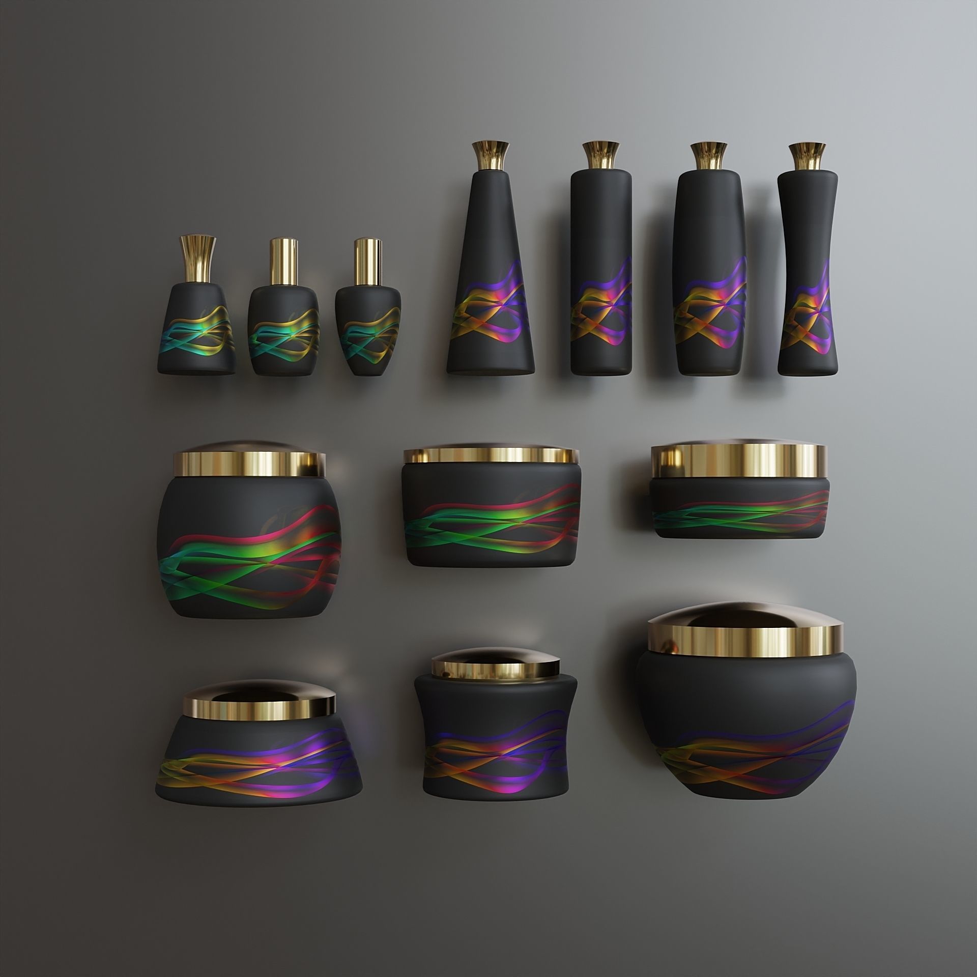 Set for cosmetics with packaging Low-poly 3D model_1