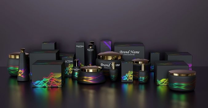 Set for cosmetics with packaging Low-poly 3D model