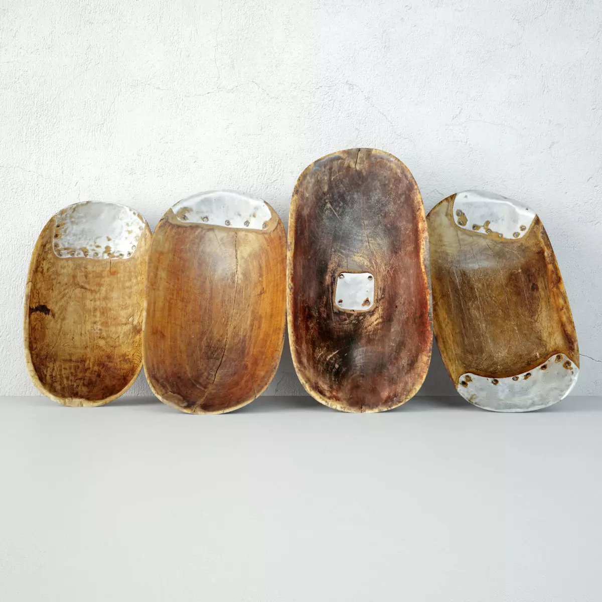 Vintage Hutu Burundi Wood Scoop Bowls 1 3D model