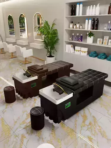 Salon 3d model beauty with massage table and chairs