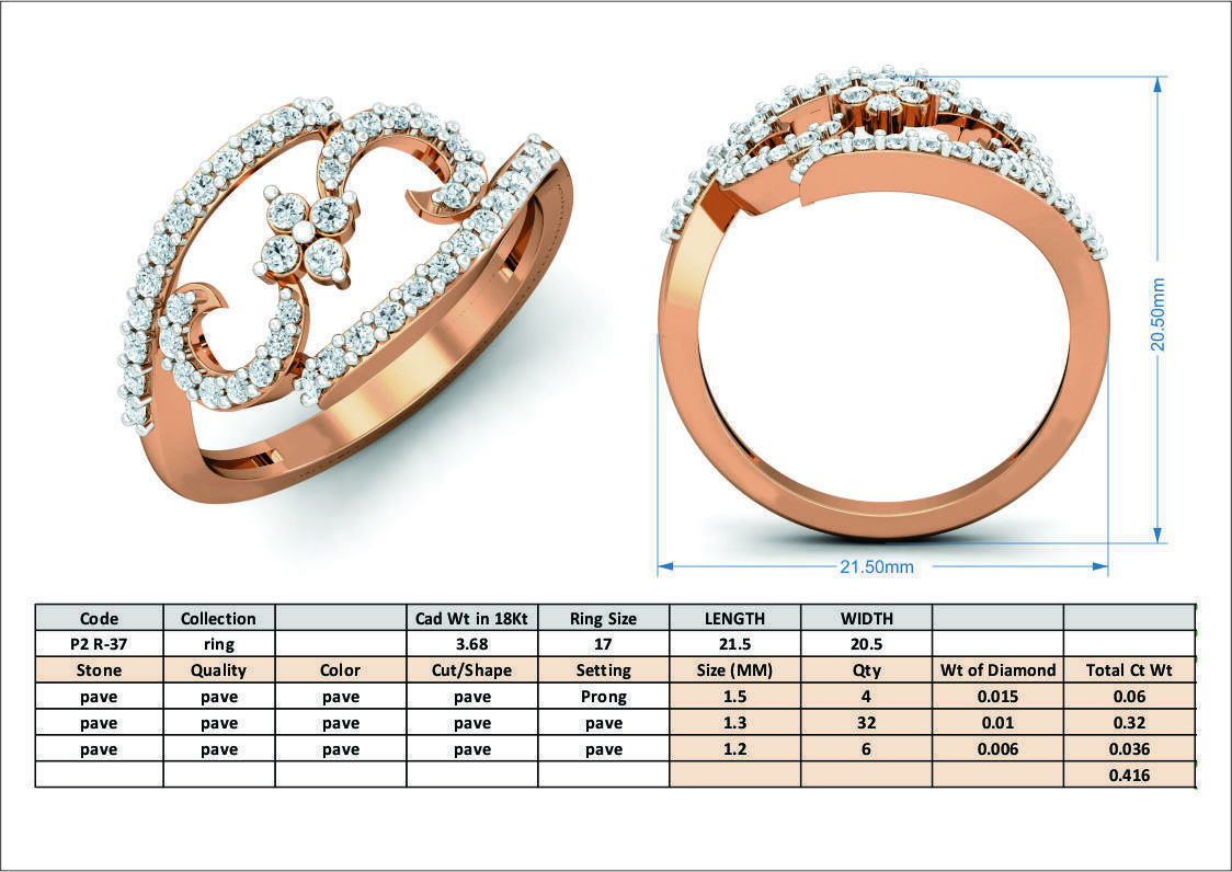 Women diamond ring 3dm stl render detail 3D print model_3