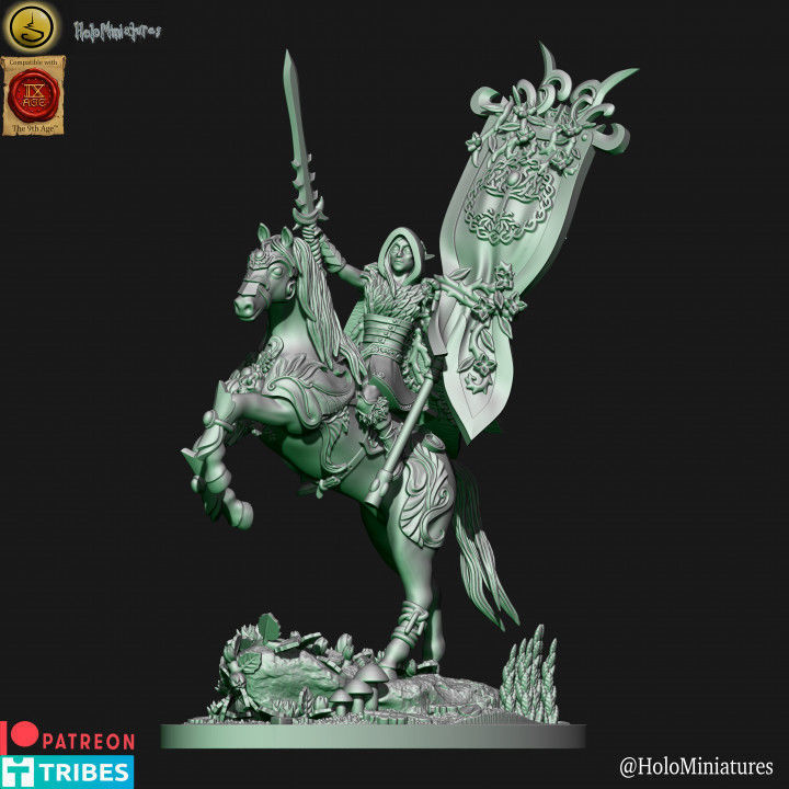 Wood elf battle standard bearer on horse 3D print model_3