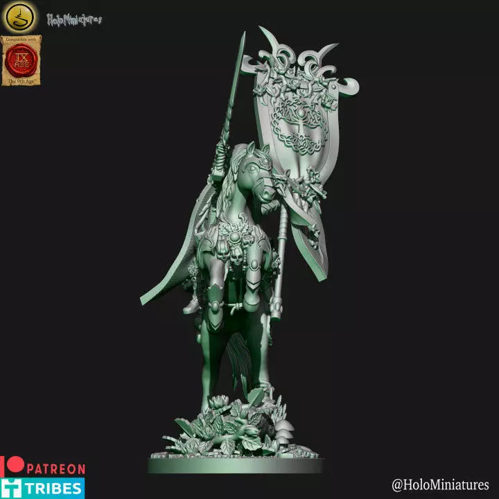 Wood elf battle standard bearer on horse 3D print model_0