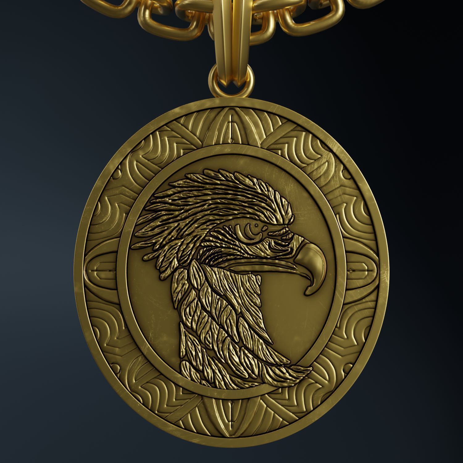 Eagle Stylized Pendant Coin Amulet Necklace 3D print model_1