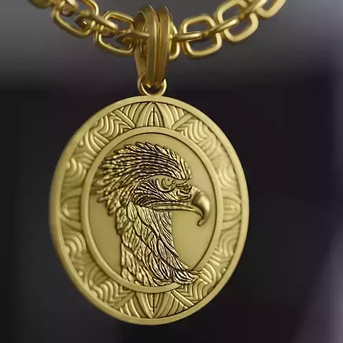Eagle Stylized Pendant Coin Amulet Necklace 3D print model