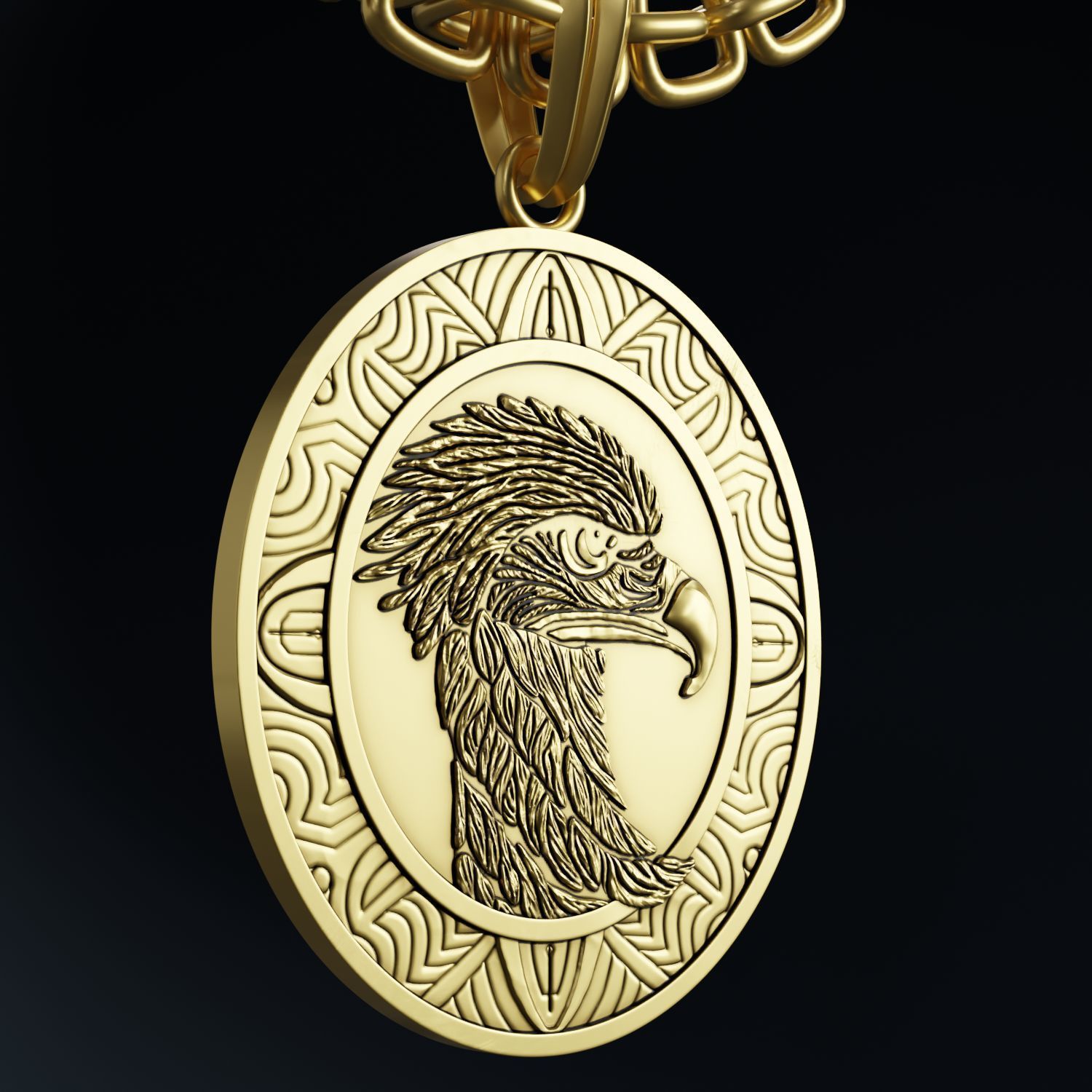 Eagle Stylized Pendant Coin Amulet Necklace 3D print model_4